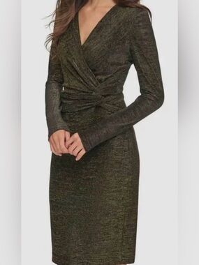 NWT- Calvin Klein Metallic Gold-Black Dress